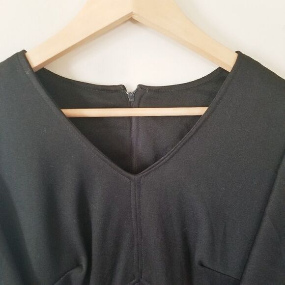 𝅺vintage 1970's Midi Black Flutter Fairie Sleeve Dress Size Medium - Picture 5 of 10